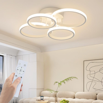 NETTLIFE Lampa sufitowa LED, 4-pierścieniowa LED, ściemnialna, biała, 48 W, lampa do salonu, zastosowanie: sypialnia, kuchnia, korytarz i biuro