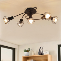 NETTLIFE lampa sufitowa LED E14 czarna 5 żarówek przemysłowych regulowany 350 stopni vintage retro spot, zastosowanie: salon, sypialnia i kuchnia