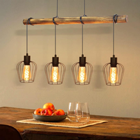 NETTLIFE Lampa wisząca z drewna do jadalni w stylu vintage, z gniazdkiem E27, lampa wisząca, 4-ognia, w stylu industrialnym