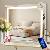 NETTLIFE Lustro do makijażu z przyciemnianym światłem i 3 trybami oświetlenia kolorowego Lustro powiększające 5x Złącze USB do garderoby