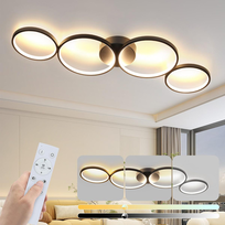 NETTLIFE Ściemnialna lampa sufitowa LED 100 cm 4 pierścienie Nowoczesne oświetlenie sufitowe 56 W w kolorze czarnym z pilotem, zastosowanie: salon