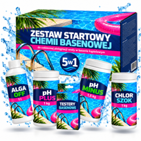 PAKIET BASENOWY 5W1 CHLOR SZOK PH MINUS TESTER ALGA OFF PH PLUS START