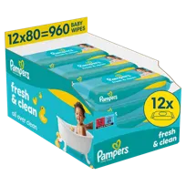 Pampers Fresh Clean chusteczki nawilżane dla dzieci, 12 opakowań po 80szt chusteczek