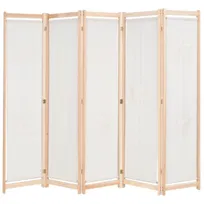 Parawan 5-panelowy, kremowy, 200 x 170 x 4 cm, tkanina