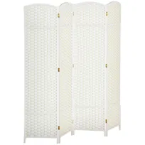 Parawan składany HOMCOM 4-częściowy, 160 x 170 cm, drewno sosnowe, parawan, do salonu, biały