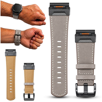 Pasek do Zegarka Smartwatcha Garmin QuickFit Skóra Naturalna Szary 26 mm