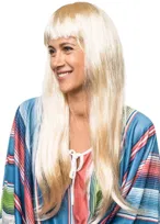 Peruka Damska Blond Długa Z Grzywką Peruka Disco Lata 70