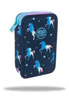 Piórnik z wyposażeniem dwukomorowy dla dzieci, jumper 2 CoolPack, jednorożec, granatowy