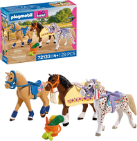 PLAYMOBIL I Love Horses 72133 Trzy konie kolekcjonerskie | zestaw koni z kocami, siodłami i akcesoriami do pielęgnacji od 4 lat