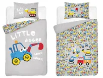 Pościel bambusowa dziecięca 100x135 szara z niebieską koparką – 3956 B – Baby Bamboo