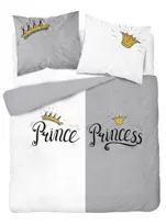 Pościel bawełniana 160x200 Prince Princess szara biała 4110 A 2 poszewki 70x80 Holland 129