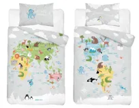 Pościel bawełniana 90x120 mapa świata szara 3961 B Mayamoo 105