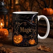 Prezent dla Czarownicy Kubek Magic Halloween Dynie 3D witchcore gotyk fanta