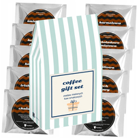 Prezent upominek na DZIEŃ NAUCZYCIELA / KONIEC ROKU SZKOLNEGO - box prezentowy COFFEE GIFT SET na podziękowanie - zestaw 10 różnych kaw smakowych