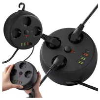 Przedłużacz ścienny 7w1 - 3x gniazdo AC + 3x USB-A + USB-C, zwijany kabel 2 m z wieszakiem, kompaktowy – Alogy PowerExtend™ Czarny