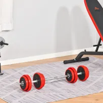 Regulowany zestaw hantli i sztangi 2-w-1 20 kg – talerze, pręt, zaciski, obciążniki – Domowa siłownia, trening siłowy, fitness