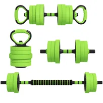 Regulowany zestaw obciążników 20 kg 6-w-1 – hantle, sztanga, kettlebell, uchwyty do pompek – zielony