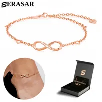 SERASAR, bransoletka na kostkę ze srebra próby 925 dla kobiet z napisem „Infinity” wykonanym 18-karatowym złotem, regulowana długość, kolor RoseGold, w zestawie pudełeczko na biżuterię, idealny prezent urodzinowy lub rocznicowy dla niej
