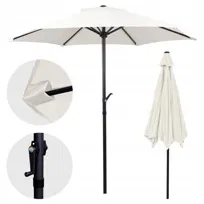 Składany Duży Parasol Ogrodowy Na Taras Balkon Korbką Biały Porządny 300Cm