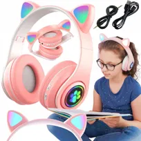 Słuchawki Kocie Uszy Bezprzewodowe BLUETOOTH Nauszne Kolory RGB Dla Dzieci