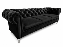 Sofa 3 osobowa Chesterfield Prima pikowana glamour czarna velvet stylowa
