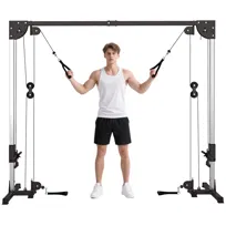 SPORTNOW Stacja energetyczna z linkami Crossover do użytku domowego, możliwość układania ciężarów do 50 kg na stronę, wolnostojąca wieża do ćwiczeń, siłownia domowa, 245 x 207 cm