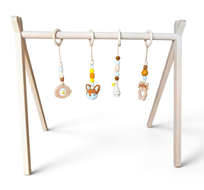 Stojak Edukacyjny Gimnastyczny Drewniany Baby Gym dla niemowląt z Zawieszką