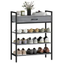 Stojak na buty HOMCOM, 4-poziomowy, metalowy, z szufladą, na 9 par butów, oszczędzający miejsce schowek na buty do przedpokoju i salonu, 70 x 30 x 87,6 cm, szary
