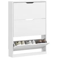 Szafka na buty HOMCOM z 3 drzwiami, półka na buty, przegródka na buty, wąska skrzynia na 9-12 par butów, 80 x 17 x 108 cm, biała
