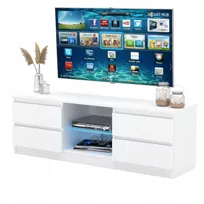 Szafka RTV 138cm Stolik pod TV Komoda stojąca 4 szuflady BIAŁA
