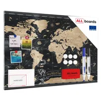 Tablica na magnesy METALboards, czarna mapa świata 90x60 cm