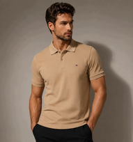 Tommy Hilfiger elegancka beżowa koszulka polo męska z logo M