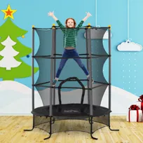 Trampolina dla dzieci, Ø163 cm, z siatką bezpieczeństwa, do użytku wewnątrz i na zewnątrz, obciążenie do 50 kg, stal, tworzywo sztuczne, czarny