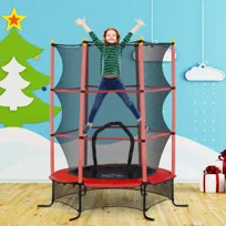 Trampolina dla dzieci, Ø163 cm, z siatką bezpieczeństwa, do użytku wewnątrz i na zewnątrz, obciążenie do 50 kg, stal, tworzywo sztuczne, czerwona