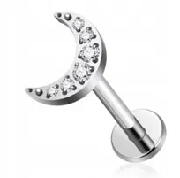 Tytanowy Kolczyk Labret PIERCING z Cyrkoniami Księżyc HELIX Lobe 1,2/8