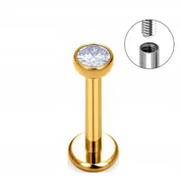 Tytanowy Kolczyk Labret PIERCING ZŁOTY z cyrkonią HELIX Lobe 1,2/6/4 mm