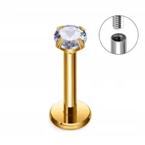 Tytanowy Kolczyk Labret PIERCING ZŁOTY z cyrkonią HELIX Lobe 1,2/8/3