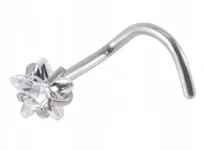 Tytanowy SREBRNY Kolczyk do Nosa Gwiazda Cyrkonia NOSTRIL PIERCING 0,8/7/3