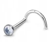 Tytanowy SREBRNY Kolczyk do Nosa z Cyrkonią NOSTRIL PIERCING 0,8/7/2