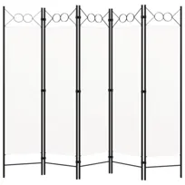 vidaXL Parawan 5-panelowy, biały, 200 x 180 cm