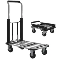 Wózek platformowy HOMCOM, składany, 150 kg, wózek ręczny z hamulcem blokującym, wysuwaną platformą i regulowanym uchwytem, ​​pomoc w transporcie z kółkami obrotowymi, wózek na paczki, srebrny
