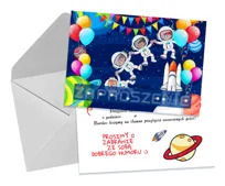 ZAPROSZENIA DLA DZIECI KOSMOS RAKIETA PLANETY KOSMONAUCI + KOPERTA