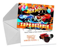 ZAPROSZENIA DLA DZIECI URODZINOWE HOT WHEELS SAMOCHODZIKI + KOPERTA