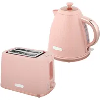 Zestaw czajnik + toster, 1,7 l 2200W szybki czajnik z automatycznym wyłączaniem i toster na 2 kromki z tacką na okruchy, różowy