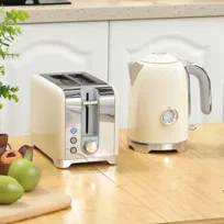 Zestaw czajnik + toster, 2200W, 7 stopni brązowienia, różne funkcje, kremowy