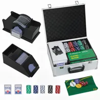Zestaw do pokera SPORTNOW zamykany na klucz z etui, 300 żetonów, karty, 5 kości, guzik krupiera, talie kart, kompletny zestaw żetonów do pokera, aluminiowe etui do gry w Texas Hold'em i Blackjacka
