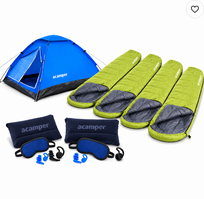 Zestaw DOMEPACK 4 + 4x Śpiwór + 4x Zestaw Śpiocha ACAMPER turystyczny Acamper