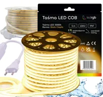 ZESTAW Taśma LED Neon COB 220V 230V 10m 3000K BIAŁA CIEPŁA ZASILACZ IP67