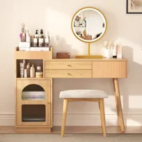 Zestaw toaletki, toaletka z lustrem LED i 3-kolorowym oświetleniem, drewniana toaletka do sypialni lub studia - wymiary: szer. 120/wys. 90/gł. 40 cm