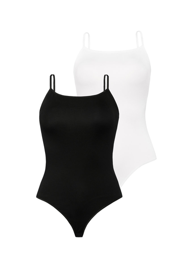 2 Pack Body Damskie Goffy Stringi Czarne/Białe Teyli